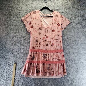 Maurices Dress Womens 3X Pink Floral Print Short Sleeve Boho Cottagecore